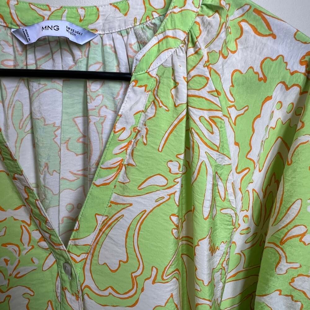 Mango Printed Bow V-Neck Ruffle Mini Dress in bright Green size 2 or xs - Picture 5 of 7